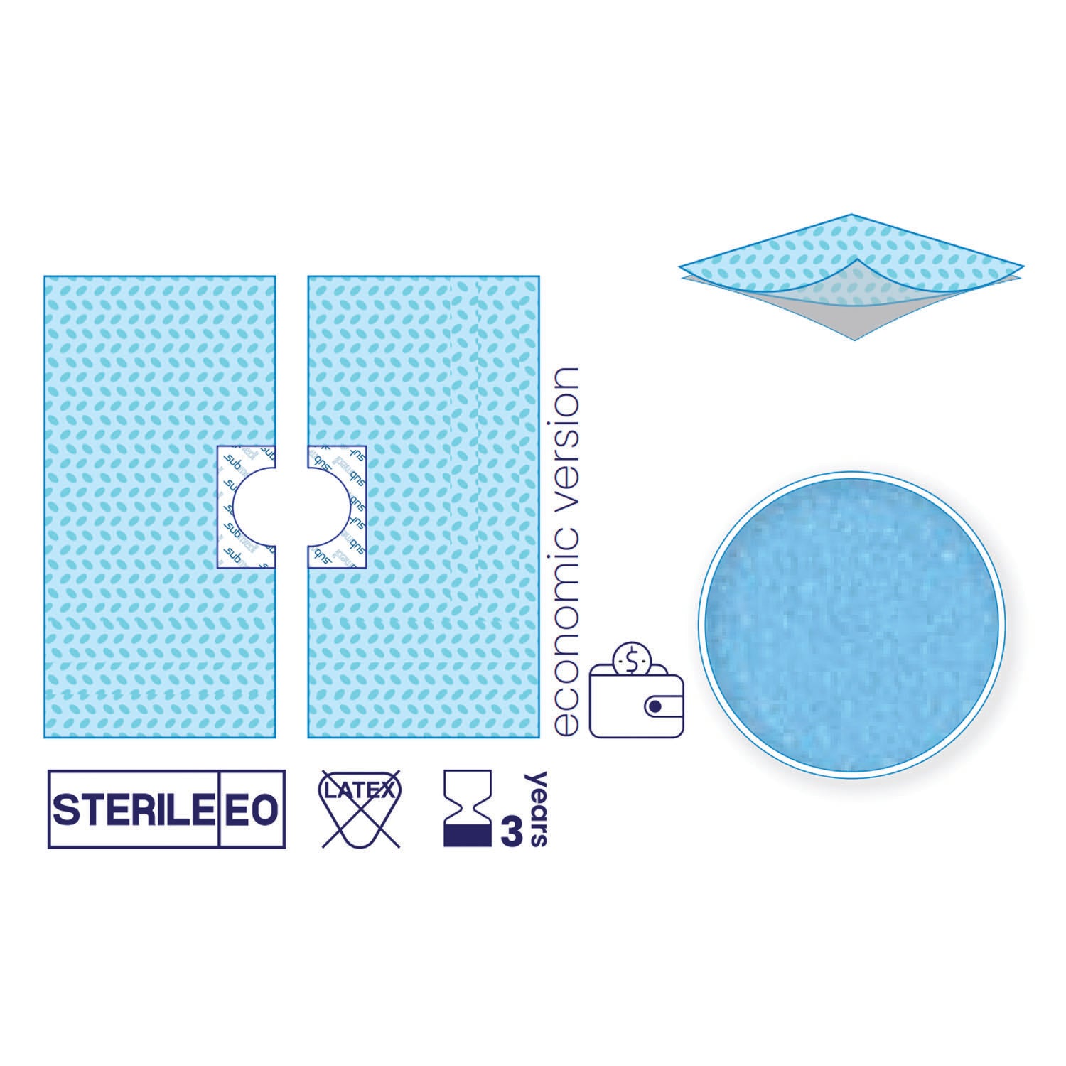 SUBMED Sterile-Non Sterile Adhesive Adjustable Fenestrated Drape (2-layered Pe/Pp - 54 gsm)