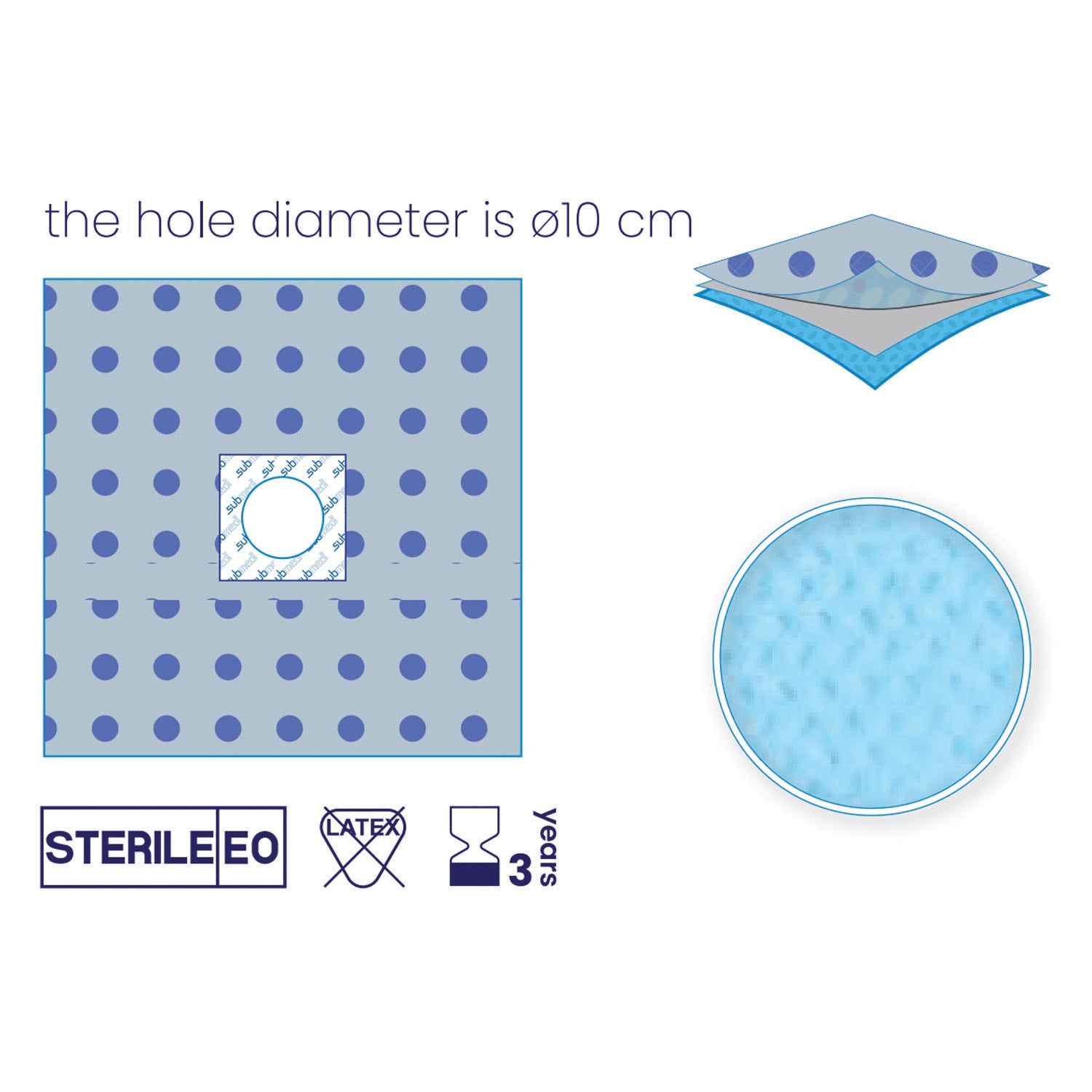 SUBMED Sterile-Non Sterile Adhesive Fenestrated Drapes (3-layered Pp/Pe/Pp - 70 gsm)